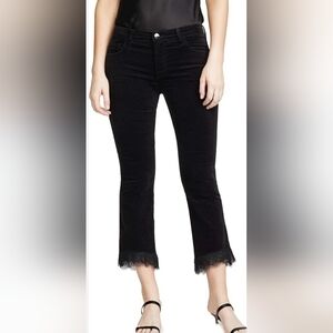J Brand Selena Crop Bootcut Lace Hem Black Vekevet Pants Black Size 26